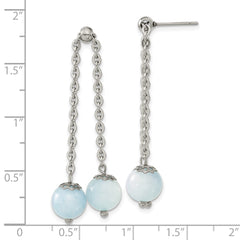 SRE1611 Chisel Stainless Steel Polished with Blue Quartz Moveable Dangle Post Earrings