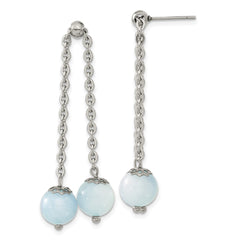 SRE1611 Chisel Stainless Steel Polished with Blue Quartz Moveable Dangle Post Earrings