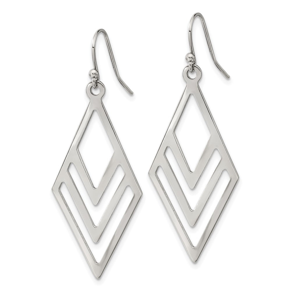 SRE1613 Chisel Stainless Steel Polished Diamond-shaped Dangle Shepherd Hook Earrings