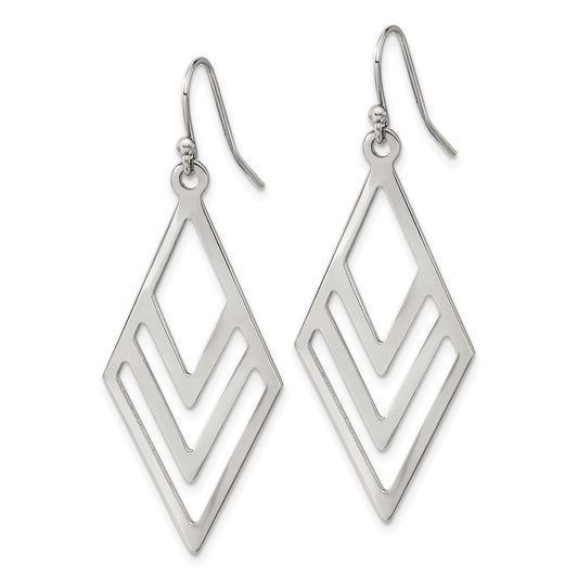 SRE1613 Chisel Stainless Steel Polished Diamond-shaped Dangle Shepherd Hook Earrings