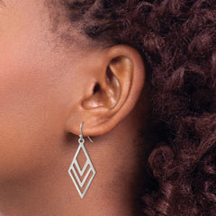 SRE1613 Chisel Stainless Steel Polished Diamond-shaped Dangle Shepherd Hook Earrings