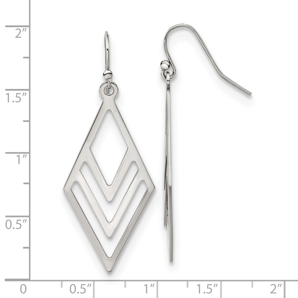 SRE1613 Chisel Stainless Steel Polished Diamond-shaped Dangle Shepherd Hook Earrings