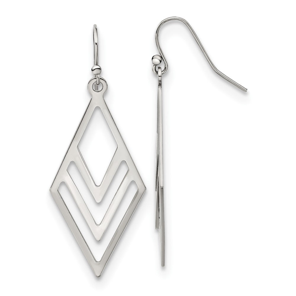 SRE1613 Chisel Stainless Steel Polished Diamond-shaped Dangle Shepherd Hook Earrings