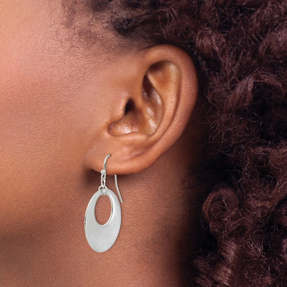 SRE1614 Chisel Stainless Steel Polished Circles Dangle Shepherd Hook Earrings