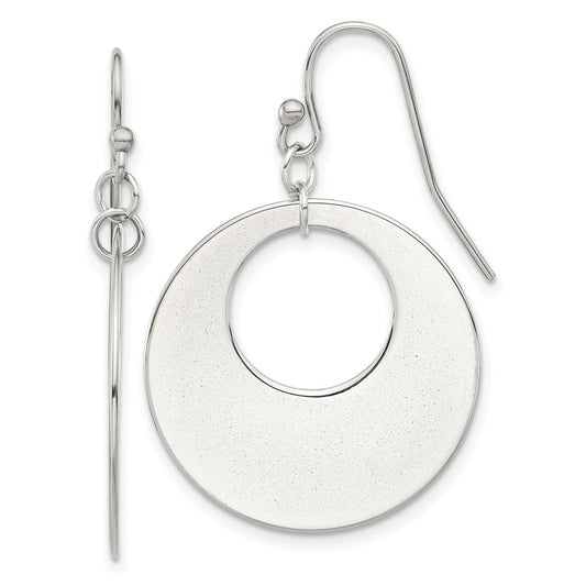 SRE1614 Chisel Stainless Steel Polished Circles Dangle Shepherd Hook Earrings