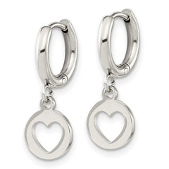 SRE1616 Chisel Stainless Steel Polished Cut Out Heart Dangle Hoop Earrings