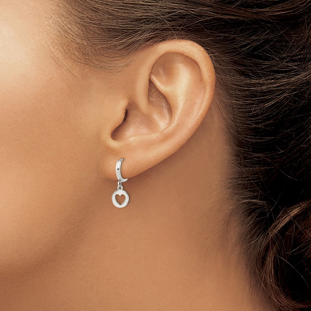 SRE1616 Chisel Stainless Steel Polished Cut Out Heart Dangle Hoop Earrings