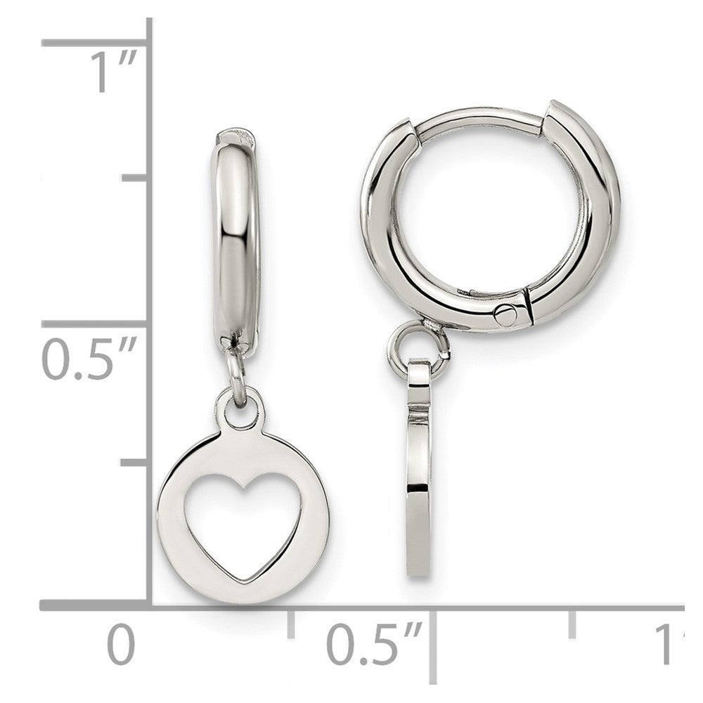 SRE1616 Chisel Stainless Steel Polished Cut Out Heart Dangle Hoop Earrings