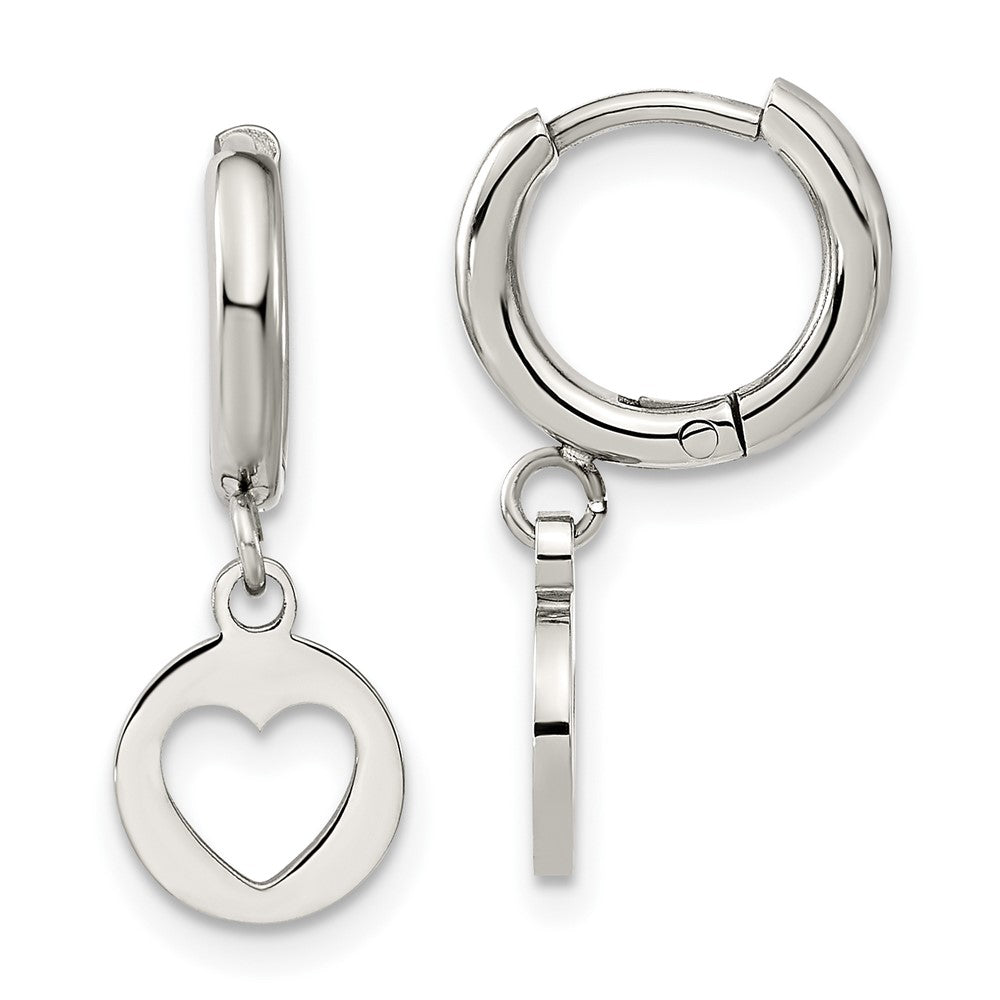 SRE1616 Chisel Stainless Steel Polished Cut Out Heart Dangle Hoop Earrings