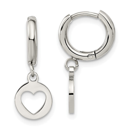 SRE1616 Chisel Stainless Steel Polished Cut Out Heart Dangle Hoop Earrings