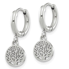 SRE1618 Chisel Stainless Steel Polished Tree Dangle Hoop Earring