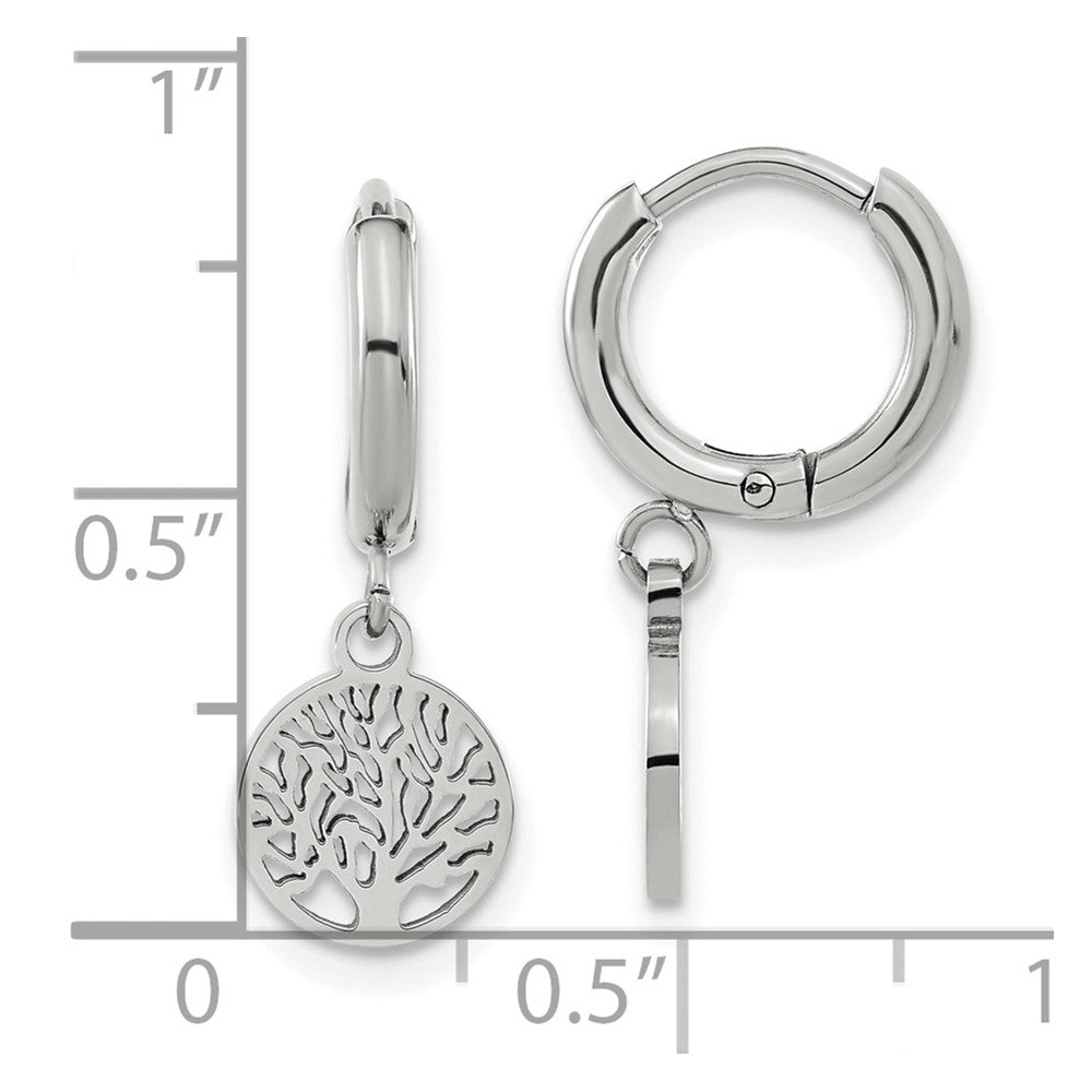 SRE1618 Chisel Stainless Steel Polished Tree Dangle Hoop Earring
