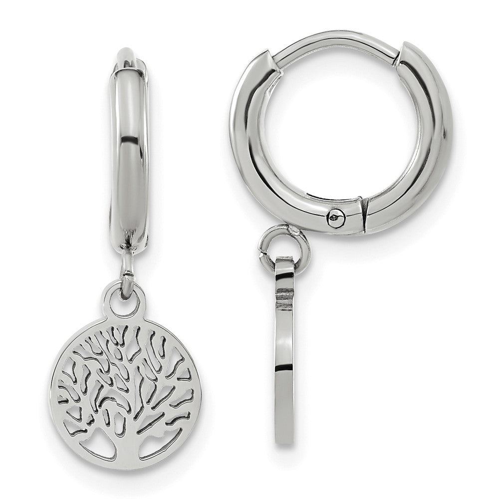 SRE1618 Chisel Stainless Steel Polished Tree Dangle Hoop Earring