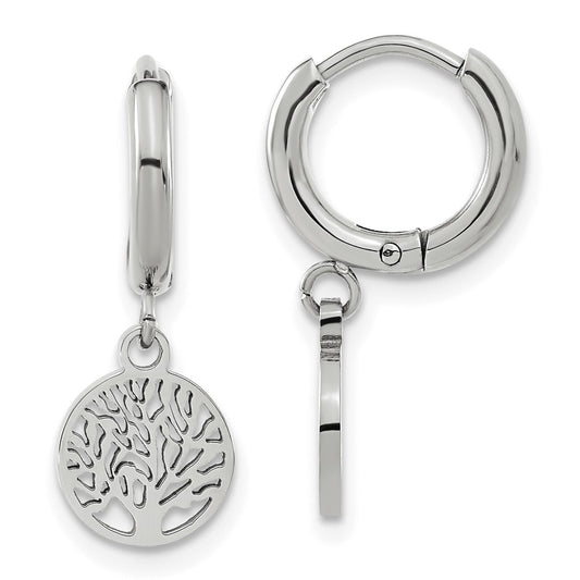 SRE1618 Chisel Stainless Steel Polished Tree Dangle Hoop Earring