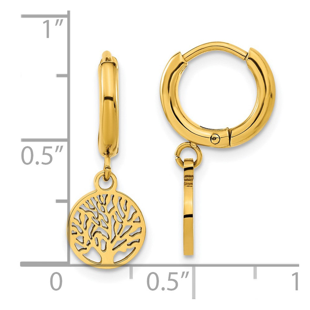 SRE1619 Chisel Stainless Steel Polished Yellow IP-plated Tree Dangle Hoop Earring