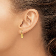 SRE1620 Chisel Stainless Steel Polished Hammered Yellow IP-plated Heart Dangle Hoop Earrings