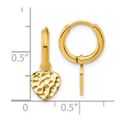 SRE1620 Chisel Stainless Steel Polished Hammered Yellow IP-plated Heart Dangle Hoop Earrings