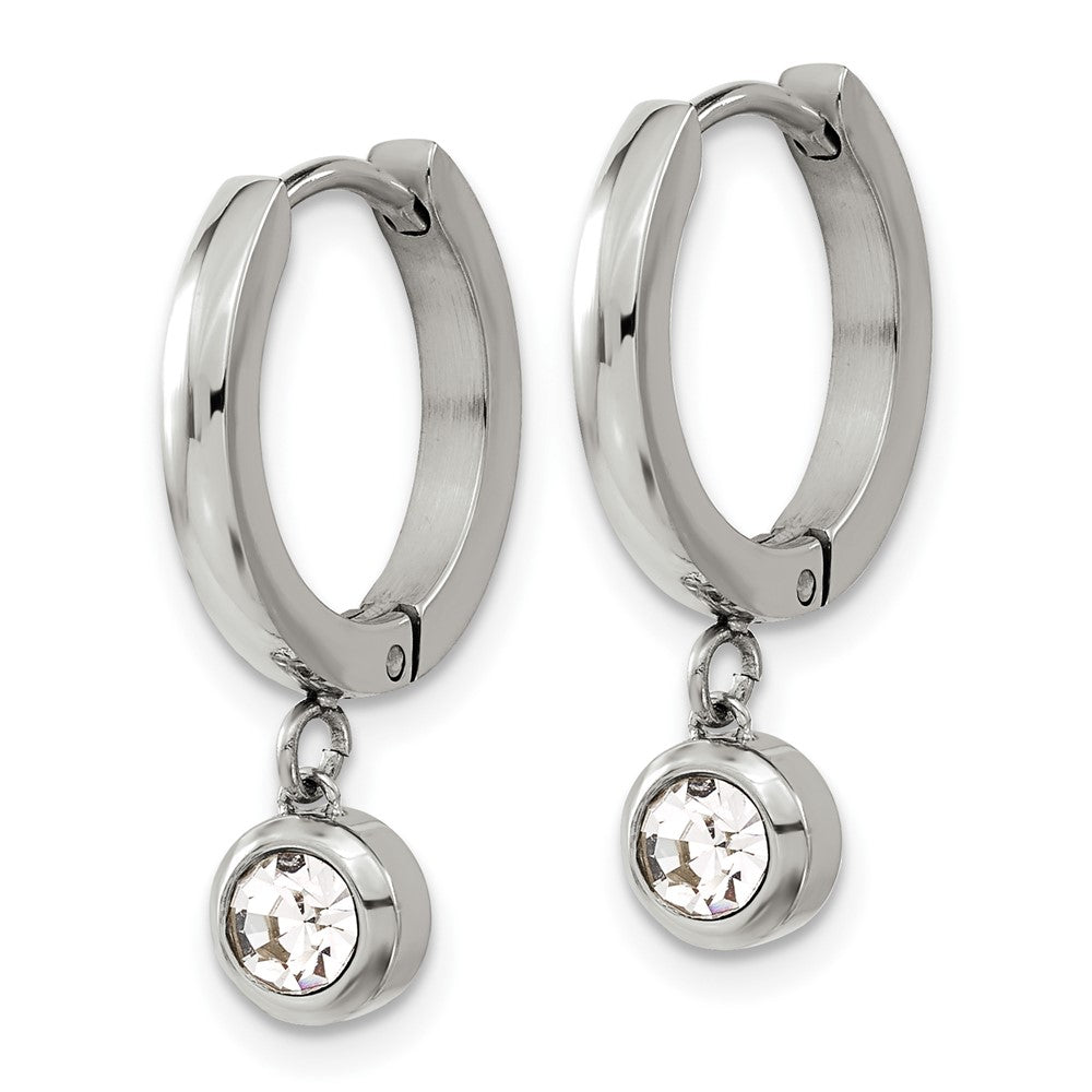 SRE1624 Chisel Stainless Steel Polished with CZ Dangle Hoop Earrings