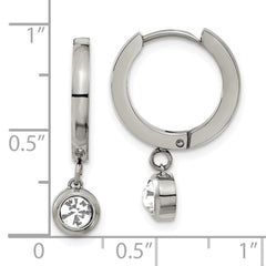 SRE1624 Chisel Stainless Steel Polished with CZ Dangle Hoop Earrings