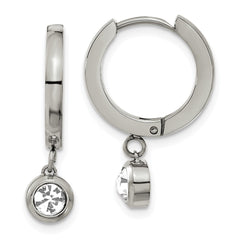 SRE1624 Chisel Stainless Steel Polished with CZ Dangle Hoop Earrings