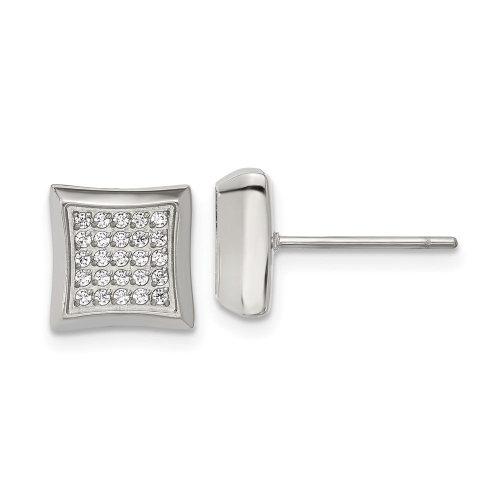 SRE1635 Chisel Stainless Steel Polished 50 CZ Stud Earrings