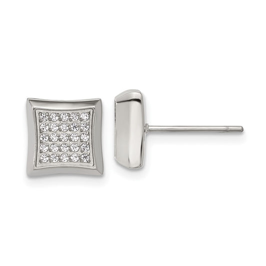 SRE1635 Chisel Stainless Steel Polished 50 CZ Stud Earrings