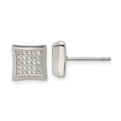 SRE1635 Chisel Stainless Steel Polished 50 CZ Stud Earrings