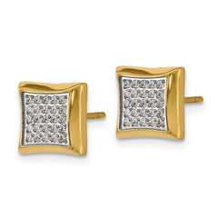 SRE1637 Chisel Stainless Steel Polished Yellow IP-plated 50 CZ Stud Earrings