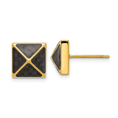 SRE1638 Chisel Stainless Steel Polished Yellow IP-plated Black Carbon Fiber Inlay Pyramid Stud Earrings