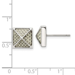 SRE1639 Chisel Stainless Steel Polished White Carbon Fiber Inlay Pyramid Stud Earrings