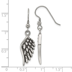 SRE1640 Chisel Stainless Steel Antiqued and Polished Angel Wing Shepherd Hook Earrings
