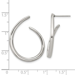SRE1641 Chisel Stainless Steel Polished Curled Post Hoop Earrings