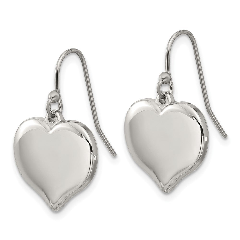 SRE1642 Chisel Stainless Steel Polished Heart Dangle Shepherd Hook Earrings