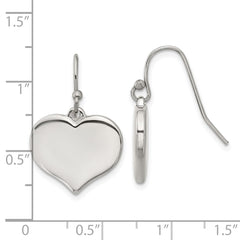 SRE1642 Chisel Stainless Steel Polished Heart Dangle Shepherd Hook Earrings