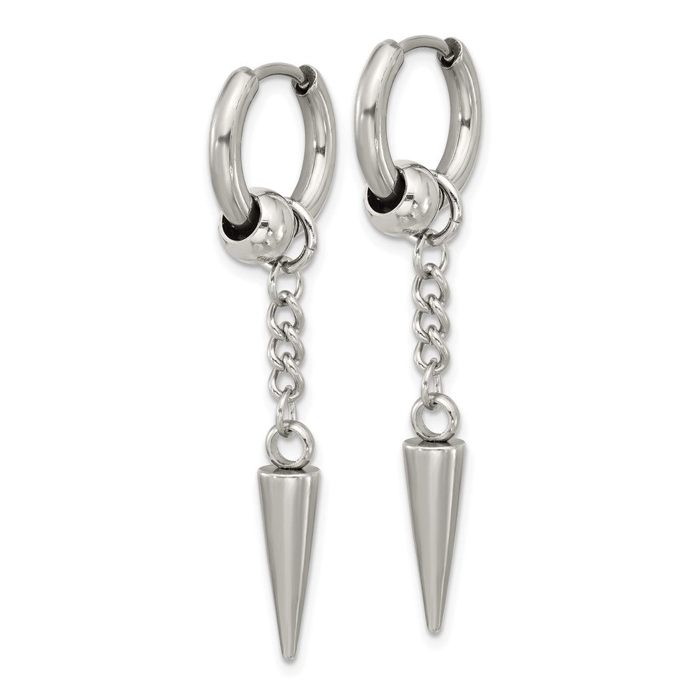 SRE1644 Chisel Stainless Steel Polished Spike Dangle Hinged Hoop Earrings