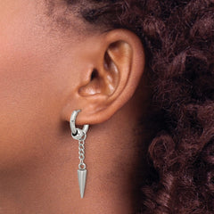 SRE1644 Chisel Stainless Steel Polished Spike Dangle Hinged Hoop Earrings