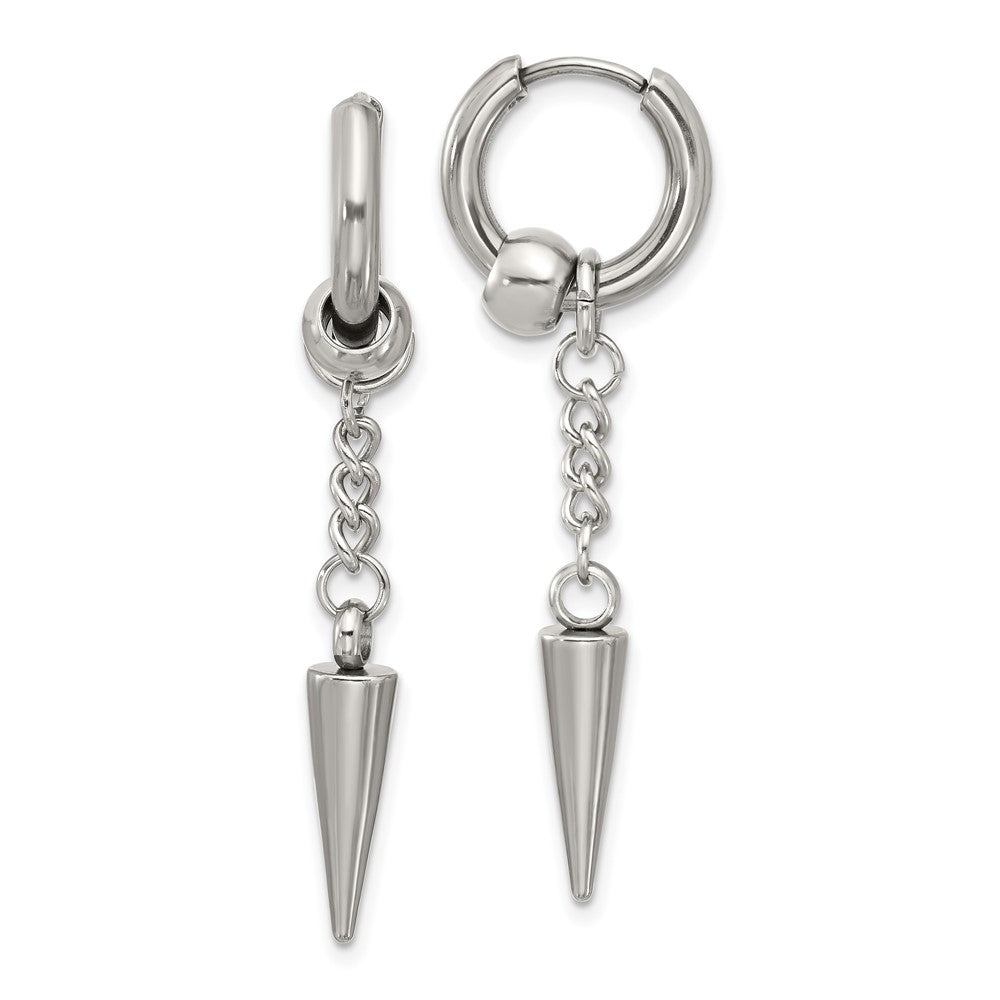 SRE1644 Chisel Stainless Steel Polished Spike Dangle Hinged Hoop Earrings