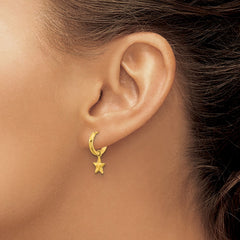SRE1647 Chisel Stainless Steel Polished Yellow IP-plated Removeable Star Dangle Hinged Hoop Earrings