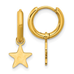 SRE1647 Chisel Stainless Steel Polished Yellow IP-plated Removeable Star Dangle Hinged Hoop Earrings