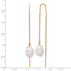 SRE1667 Chisel Stainless Steel Polished Yellow IP-plated White Freshwater Cultured Pearl Dangle Threader Earrings