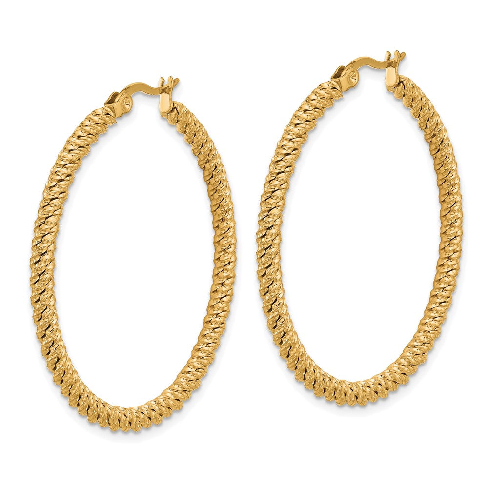 SRE1678 Chisel Stainless Steel Polished Yellow IP-plated Diamond Cut Hoop Earrings