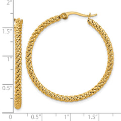 SRE1678 Chisel Stainless Steel Polished Yellow IP-plated Diamond Cut Hoop Earrings