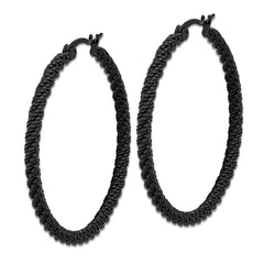 SRE1680 Chisel Stainless Steel Polished Black IP-plated Diamond Cut Hoop Earrings