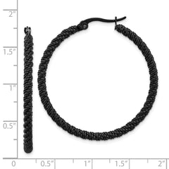 SRE1680 Chisel Stainless Steel Polished Black IP-plated Diamond Cut Hoop Earrings