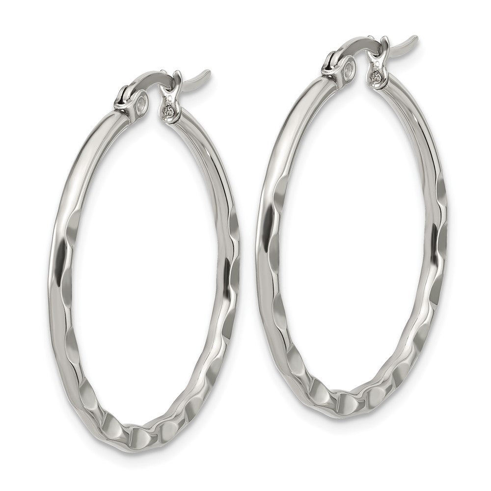 SRE1681 Chisel Stainless Steel Polished Wavy Hoop Earrings