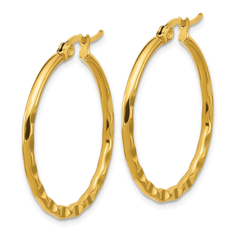 SRE1682 Chisel Stainless Steel Polished Yellow IP-plated Wavy Hoop Earrings
