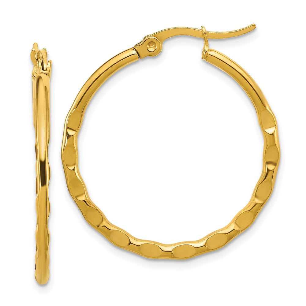SRE1682 Chisel Stainless Steel Polished Yellow IP-plated Wavy Hoop Earrings