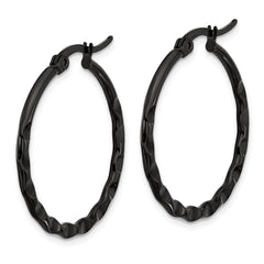 SRE1684 Chisel Stainless Steel Polished Black IP-plated Wavy Hoop Earrings