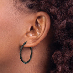 SRE1684 Chisel Stainless Steel Polished Black IP-plated Wavy Hoop Earrings