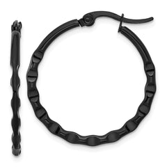 SRE1684 Chisel Stainless Steel Polished Black IP-plated Wavy Hoop Earrings